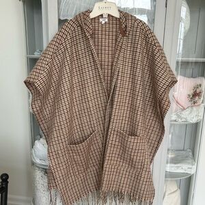 Aerie Soft Checkered Fringe Wrap Poncho Cape 0S